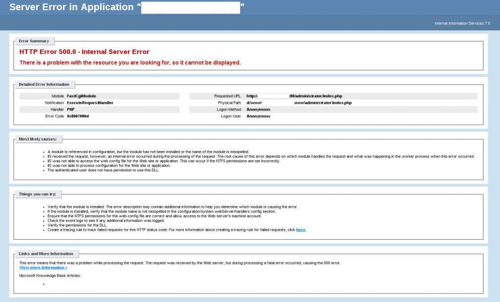 Joomla login sırasında error 500 hatası çözümü