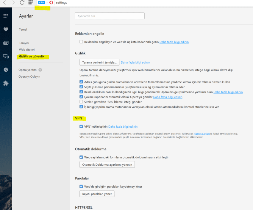 Opera VPN nasıl kullanılır