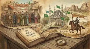 Bu görsel, Akçura'nın çöküşteki Osmanlı için masaya yatırdığı Osmanlıcılık, İslamcılık ve Türkçülük yollarını bir 'yol ayrımı' veya 'keşif haritası' şeklinde görselleştiriyor. Her bir yol, metinde bahsettiğimiz gibi, farklı birer kurtuluş reçetesi olarak simgeleniyor.